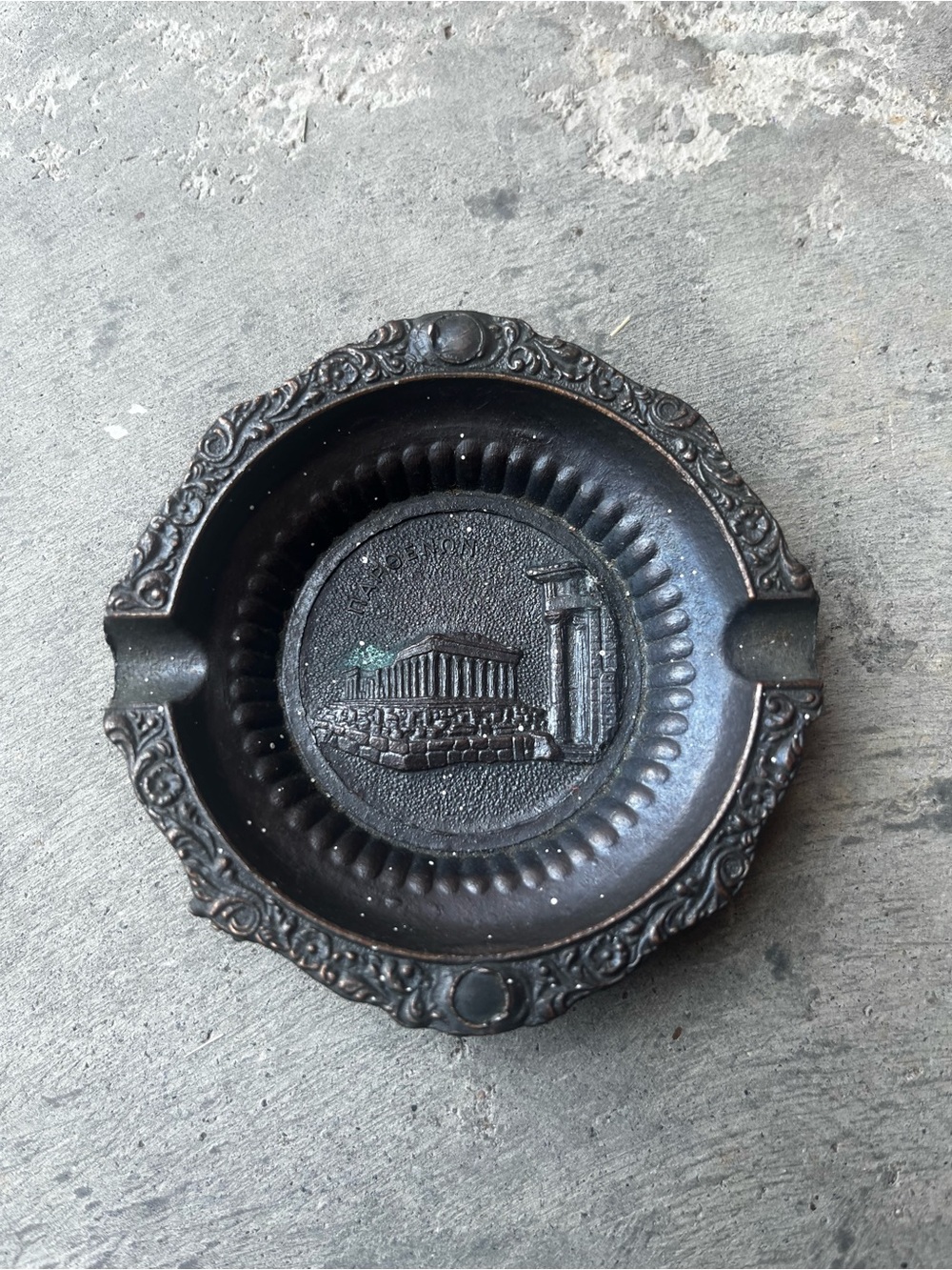 Collectible Vintage 1947 Bronze Metal Greek Parthenon Ashtray / Catchall